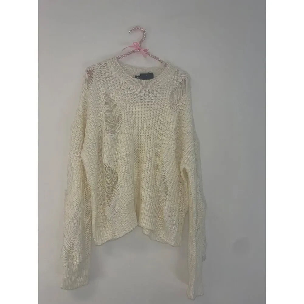 NWT Blue B Boutique Distressed Sweater Ivory‎ Size S/M & M/ L Boho Indie Spring
